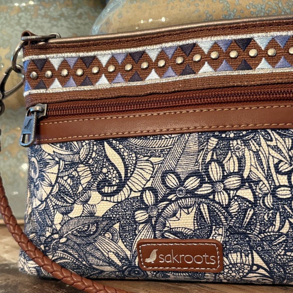 Sakroots Floral Navy / Brown Crossbody
